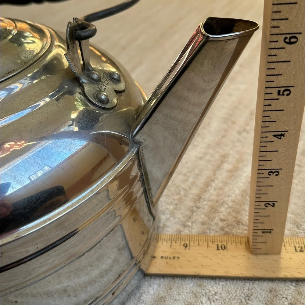 Large Revere Ware Tea Kettle Teapot Solid Chrome Plated Wire Bail Wood Handle